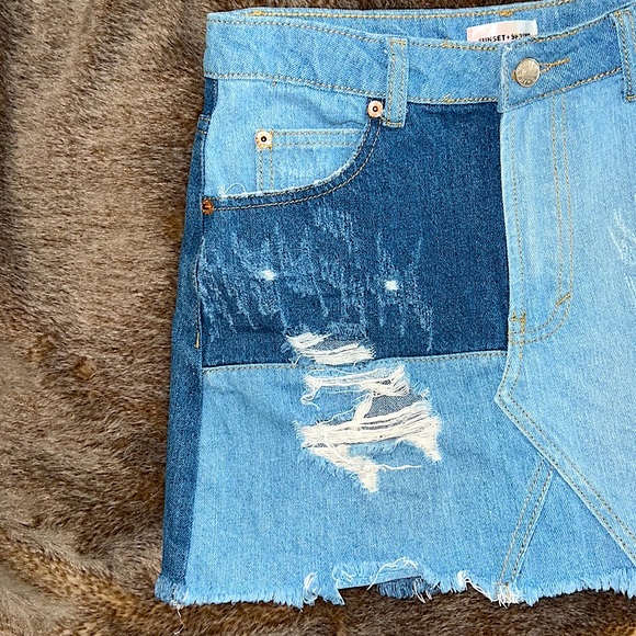 Sunset+Spring Patchwork Denim Mini Skirt - Picture 7 of 13